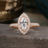 6 Prong Classic Marquise Cut Lab Diamond Halo Engagement Ring